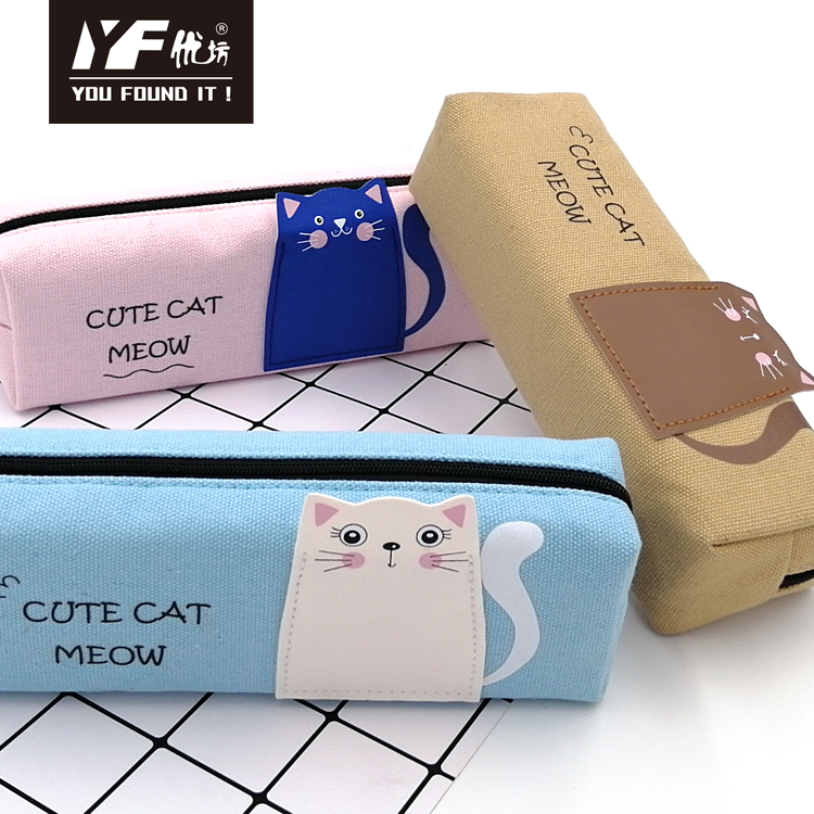 Estuche de lápices de lona de forma cuadrada con patrón de gato personalizado