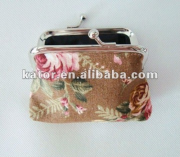 brown flower cloth coin purse bag for lady