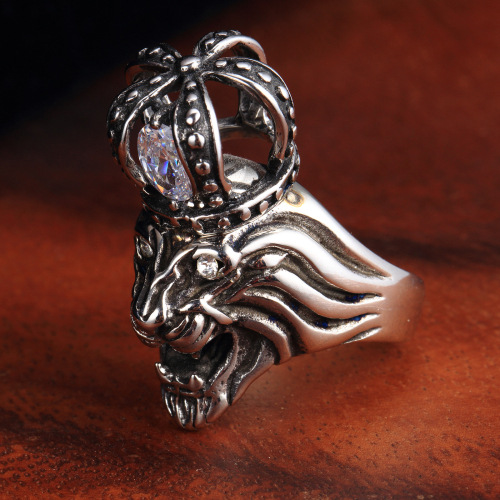 Custom animal lion diamond crown ring