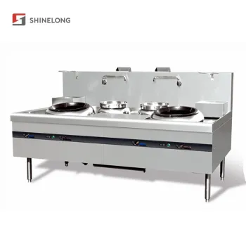 Commercial Industrial Gas Wok Stove Chinese Cooking range With 2-Burner And 2-Warmer