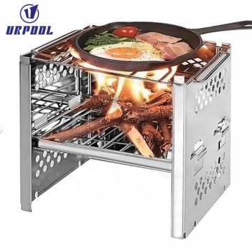 Portable Folding Stainless Steel Wood Burning Stove for Camping, BBQ, and Hiking