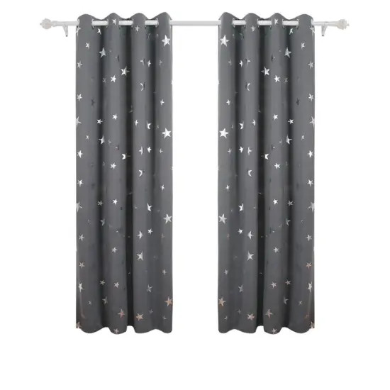 Sliver Stars Foil Printing Darkening Thermal Insulated Grommet Panel Curtains: Latest Design