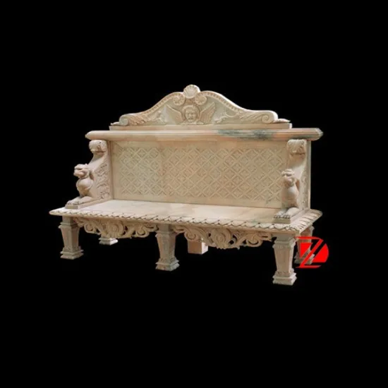 hand carved outdoor stone bench with back