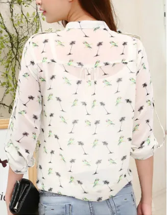 Women's long sleeve bird print shirt