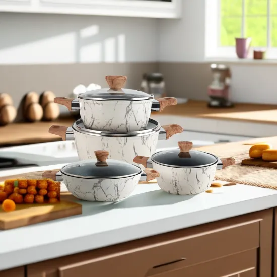 New Kitchen Nonstick Granite White Cookware Set - Forged Aluminum Soup Pots