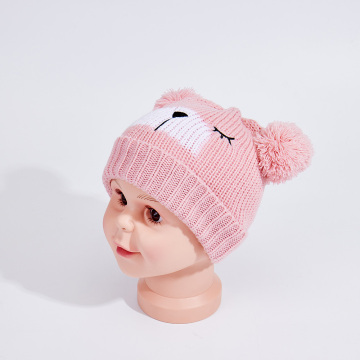 Children's double layer knitted beanie hat for winter