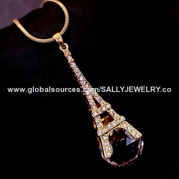 Eiffel tower shaped gold jewelry chains, made of alloy/glass/metal/rhinestone, various colors/sizes