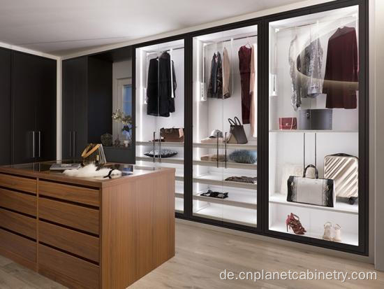 Ausgestattete begehbare Glasholzgarderobe Armoire plus Schrank