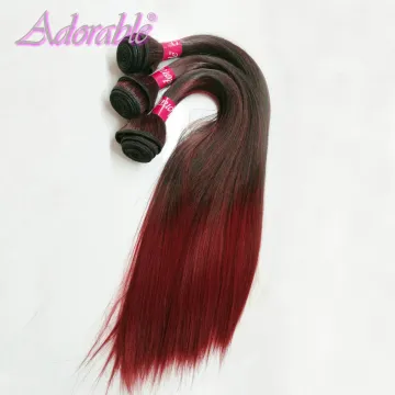 wholesale silk straight ombre two tone color hair weaving,double sewing heat resistant fiber red synthetic hair bundles T1bbug