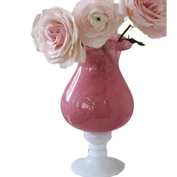 High-Grade Glass Flower Arrangement: Pink French High Leg Linglan Storm Lantern Vase with Glaze