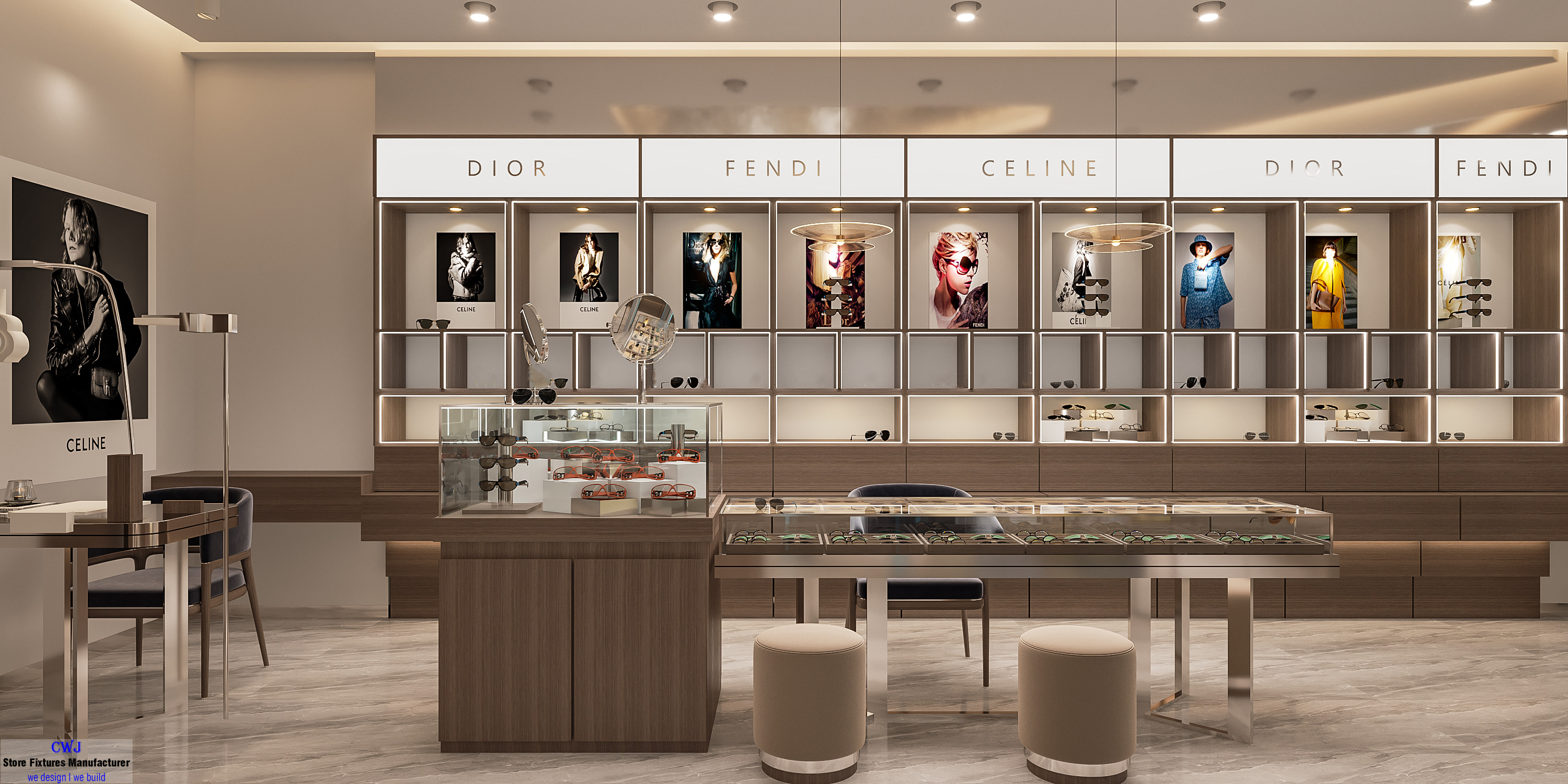 Veneer Finish Eyeglass Display Cabinets