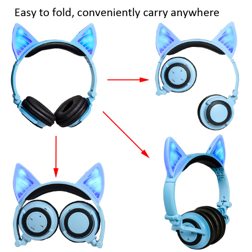 Kartun Lampu Led Headphone Telinga Kucing Nirkabel Bluetooth