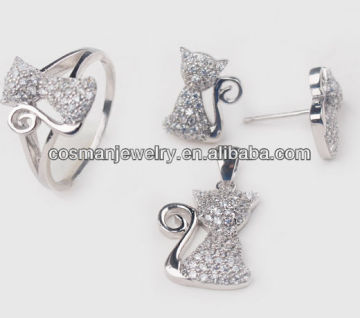 925 silver cat jewelry set