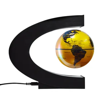 Glowing Floating Auto-Rotate Magnetic Levitation World Map Globe with C Shape Base