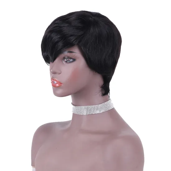 wholesale Hot Beauty Cheap Short Raw Remy Peruvian Brazilian Hair wig for black women pixie bob human hair wigs with side bangs