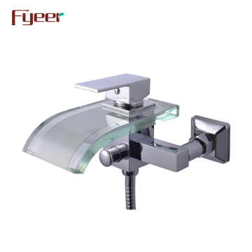 Fyeer Glass Spout Bathroom Waterfall Bath Shower Mixer with Diverter