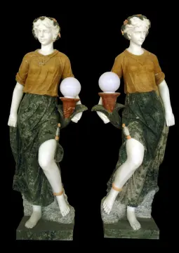 Mixed Color Stone Standing Welcome Lady Lamp Sculpture