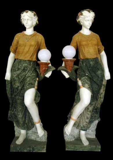 Mixed Color Stone Standing Welcome Lady Lamp Sculpture