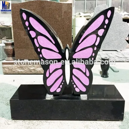 China Black butterfly headstones granite for cemetery monuments tombstone wholesalers