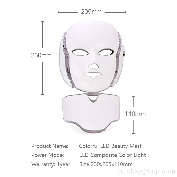 Máscara de terapia led 7 cores Luz para a pele