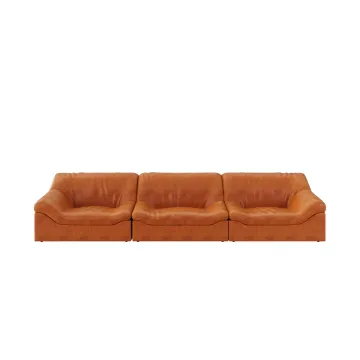 YUANF Mid-Century Modern Leather Sofa with Interchangeable Light/Dark Walnut Legs