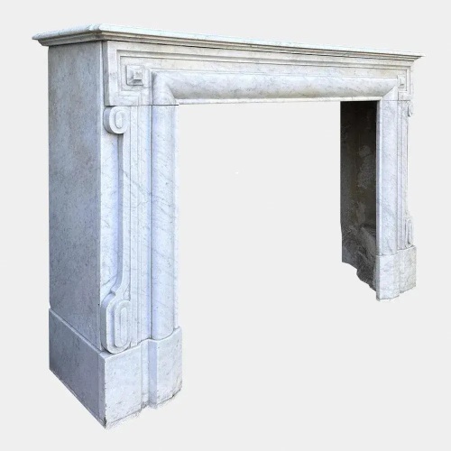 Parisian White Statuary Marble Antique Fireplace Mantel