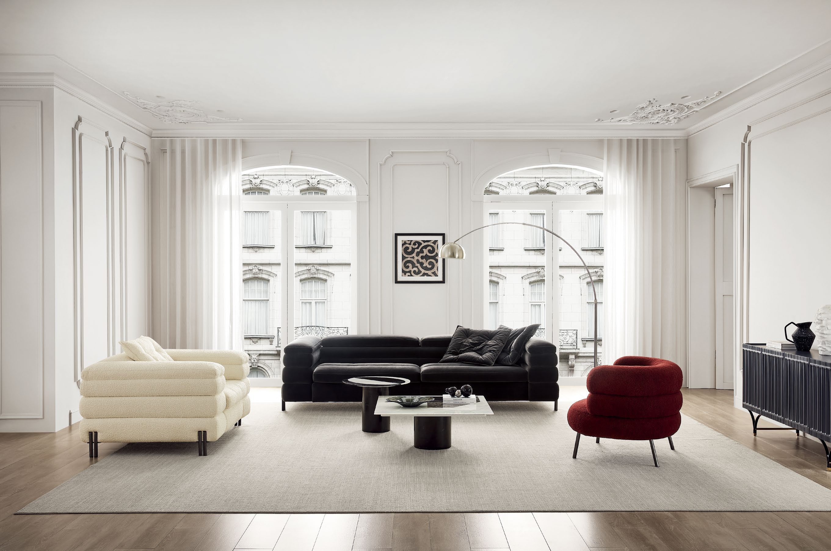 Nordic Light Luxury Italian Villa Arc Living Room Sofa