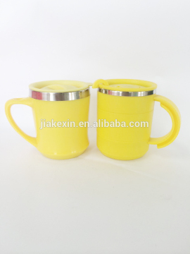 14oz inner stainless steel outer plastic travel mug for elder