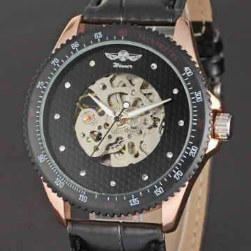 winner business skeleton watch with transparent back case unique design wrist watch