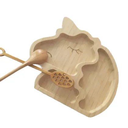 Unicorn Bamboo Silicone Suction Divided Plate in Stock