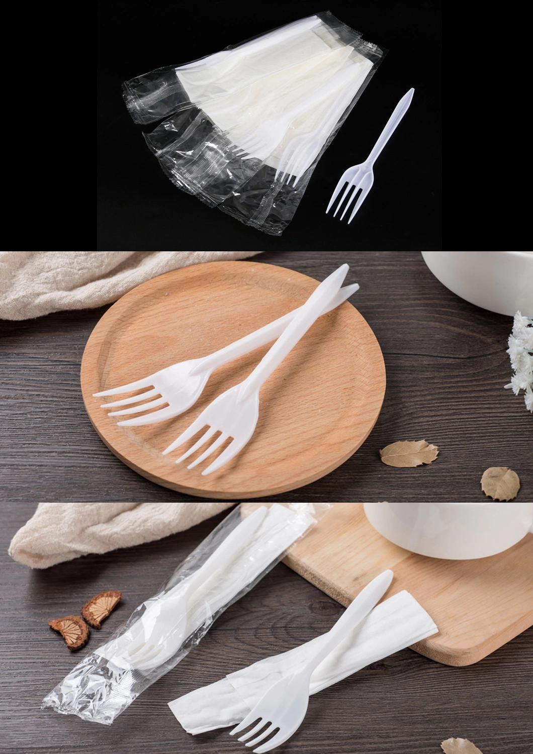 Eco-Friendly Disposable Plastic Knife Fork Spoon and Napkin Dinner Cutlery Set