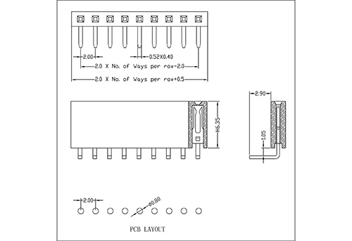 2.0 mm Female Header Single Row Angle Type H6.35 FHDR02-XXSXXX