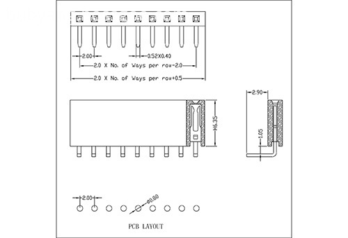 2.0 mm Female Header Single Row Angle Type H6.35  FHDR02-XXSXXX