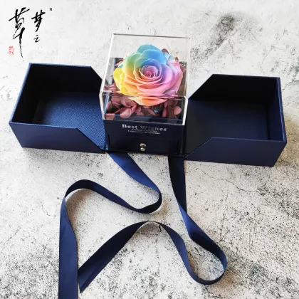 Custom Acrylic Eternal Rose Ring Flower Box with Drawer