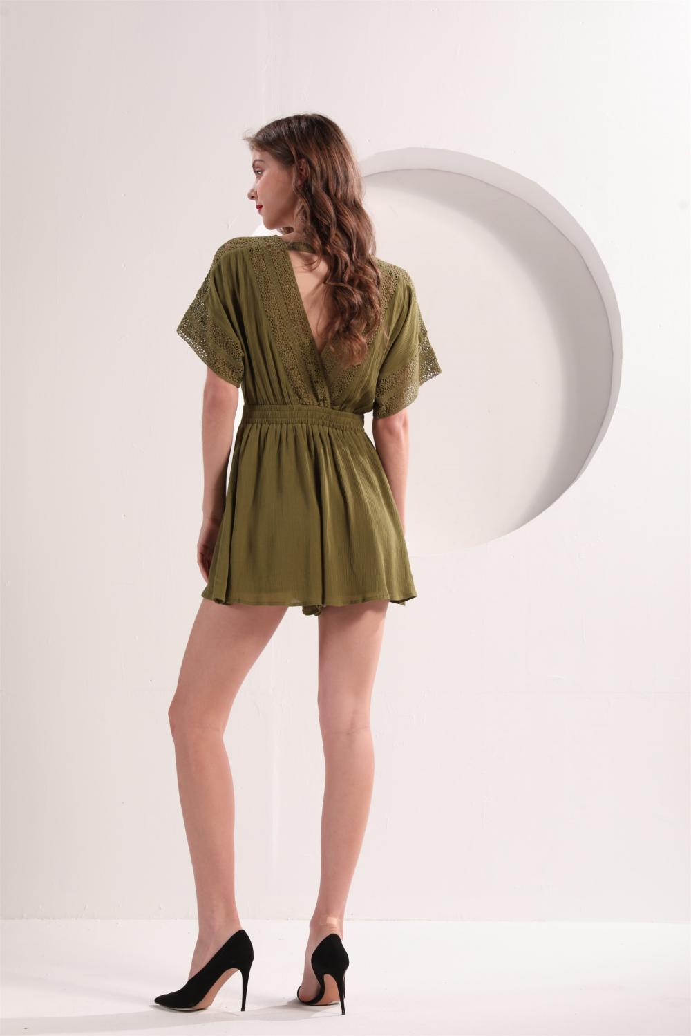 Women's Olive Color Short Sleeve Romper