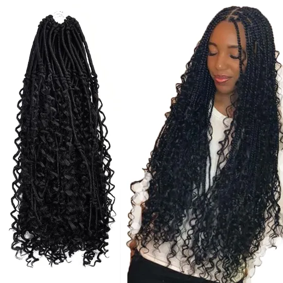 Wholesale Black Brown 20 Inch  Boho Faux Locs With Curly Hair Goddess Locs Crochet Synthetic Braids Hair Extensions