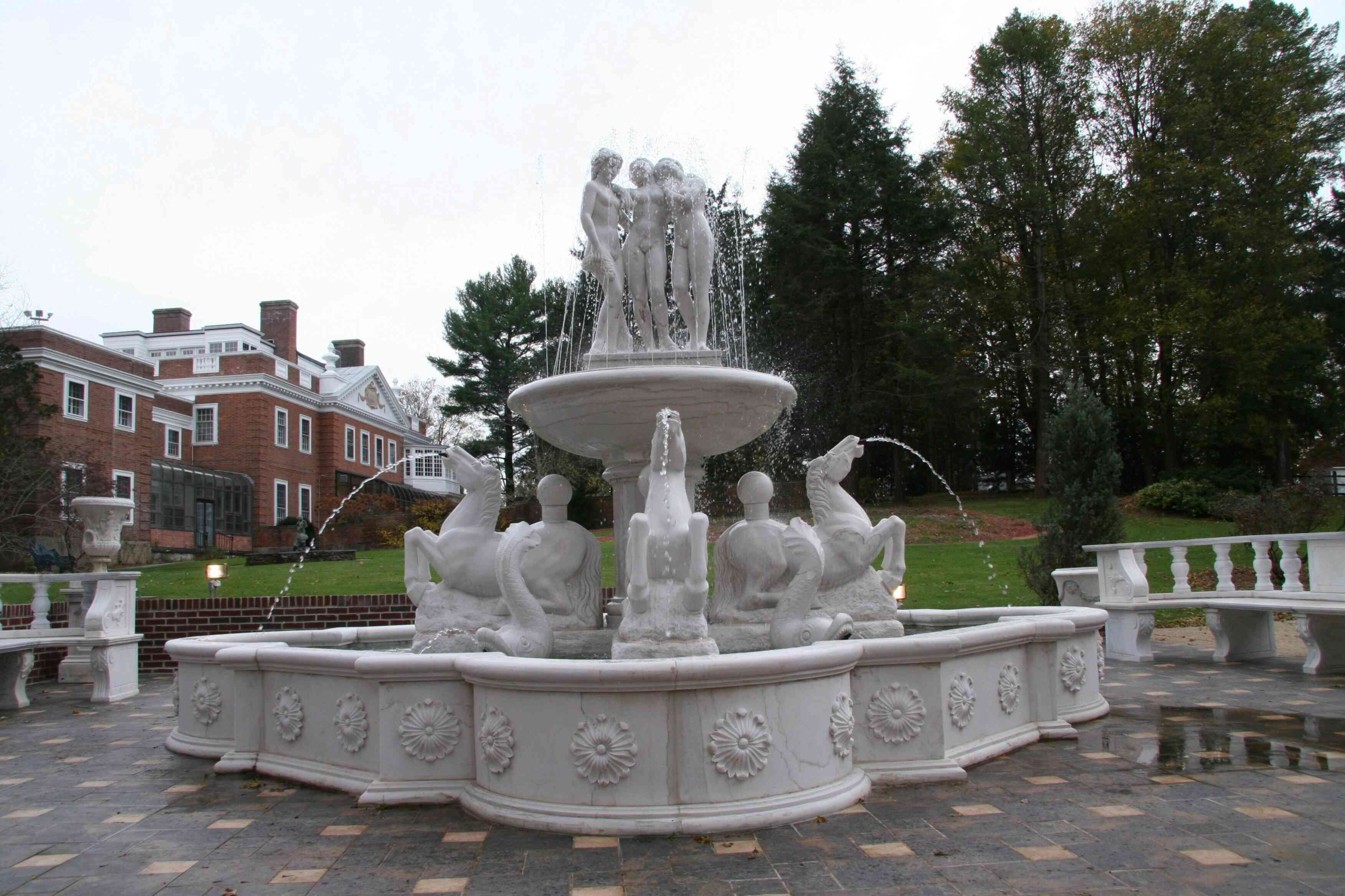 naked lady with horse water fountain