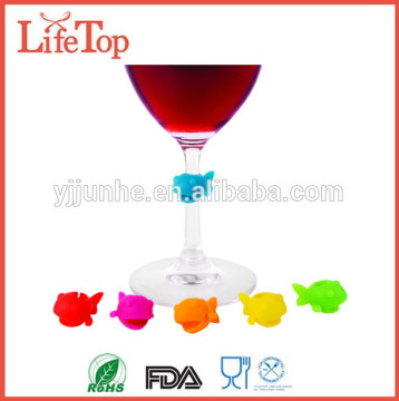 Brightly Colored Silicone Guppy Wine Glass Marker Charms