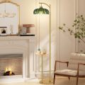 Green flower shade adjustable height shelf floor lamp