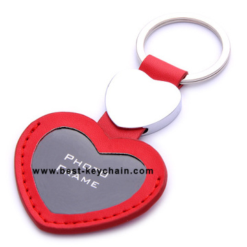 Promotion PU Heart Shape Genuine Leather Photo Frame Keychain (BK21017)