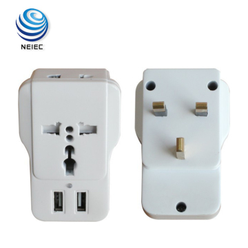 Hot sale in the Middle East 13A plug copper pin PC shell multi-function electrical adapter plug with 2 USB(2X500MA)