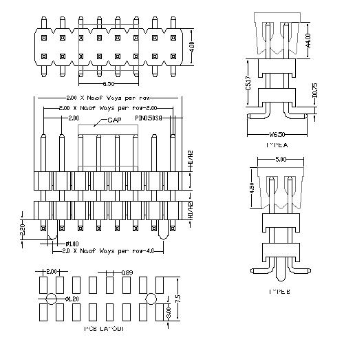 2.0 mm Pin Header Dual Row Double Plastic SMT Type