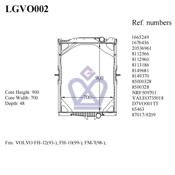 VOLVO FH Truck radiator,1665249,20536961,8112566,85000328,65463,LGVO002