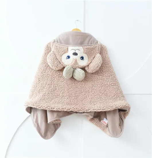 wholesale kids chenille hoodies customized winter coral Sherpa fleece pajama ears hooded baby cartoon design  hoodie blanket