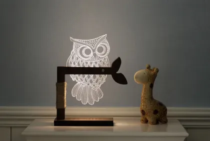 3D Owl Wood Bedside Night Lamp - LED Owl Night Light