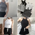 Basic Solid T shirts Women Slim Halter Neck Off-shoulder Camisole Tops Tees Summer Female Tanks Sleeveless