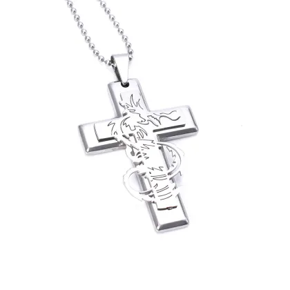 316L Stainless Steel Chinese Dragon Totem Cross Pendant