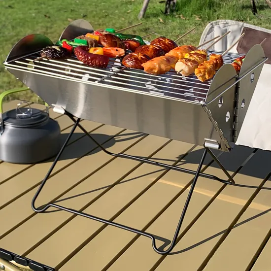 Custom Logo OEM Outdoor low MOQ Charcoal for Outdoor Hiking Picnics Foldable BBQ grill Portable stainless steel charcoal