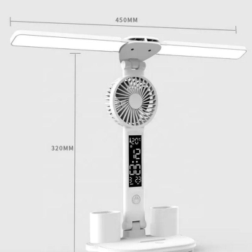 Dual Head LED Desk Lamp with Calendar, Clock, and Touch Control for Bedroom or Study