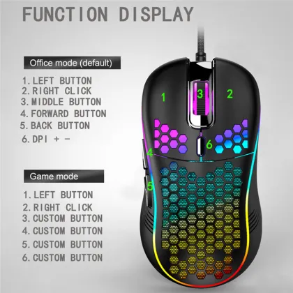 Lightweight USB Wired RGB Gaming Office Ergonomic Mouse 7200DPI Honeycomb Shell